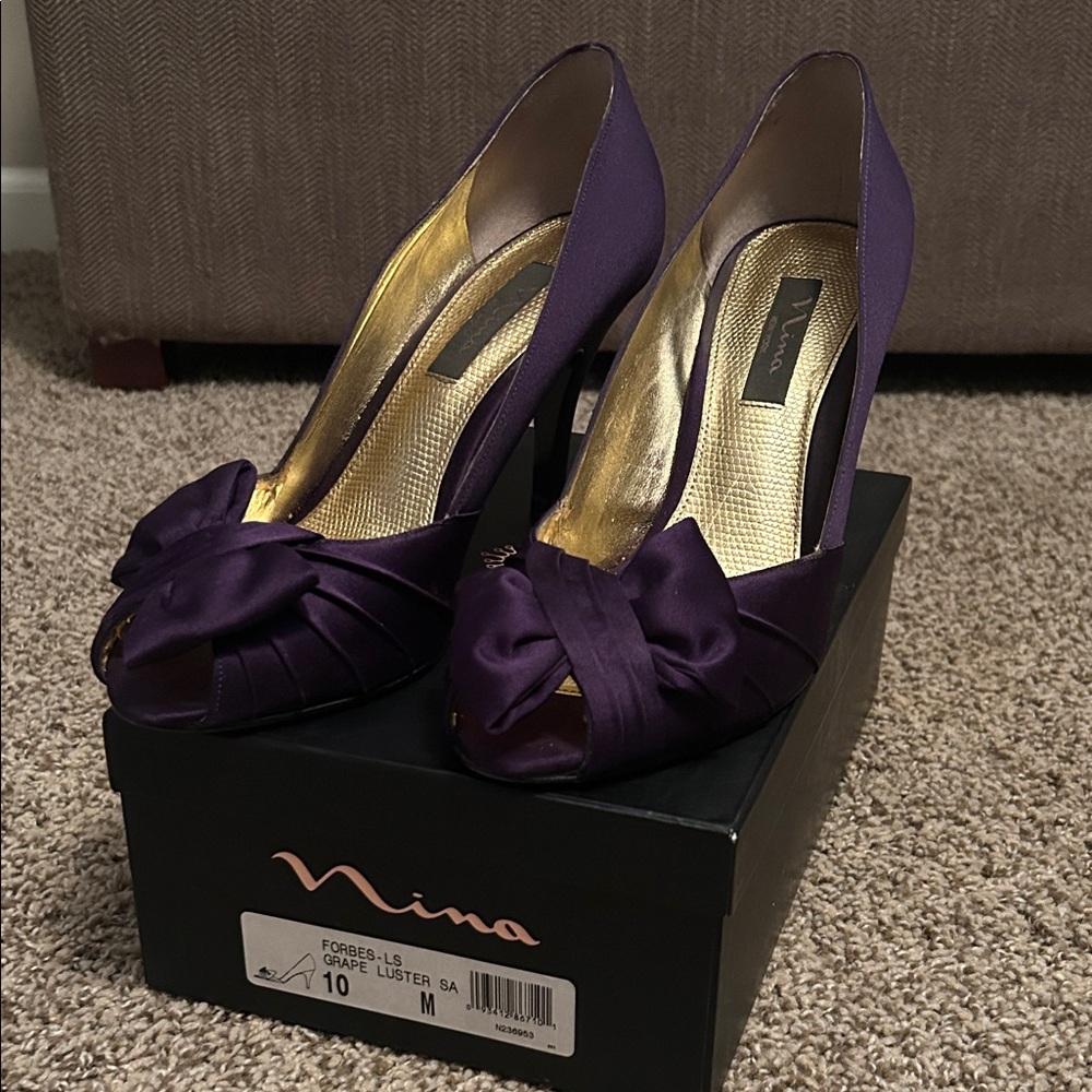 Nina Women's Elegant Purple Heels with Bow